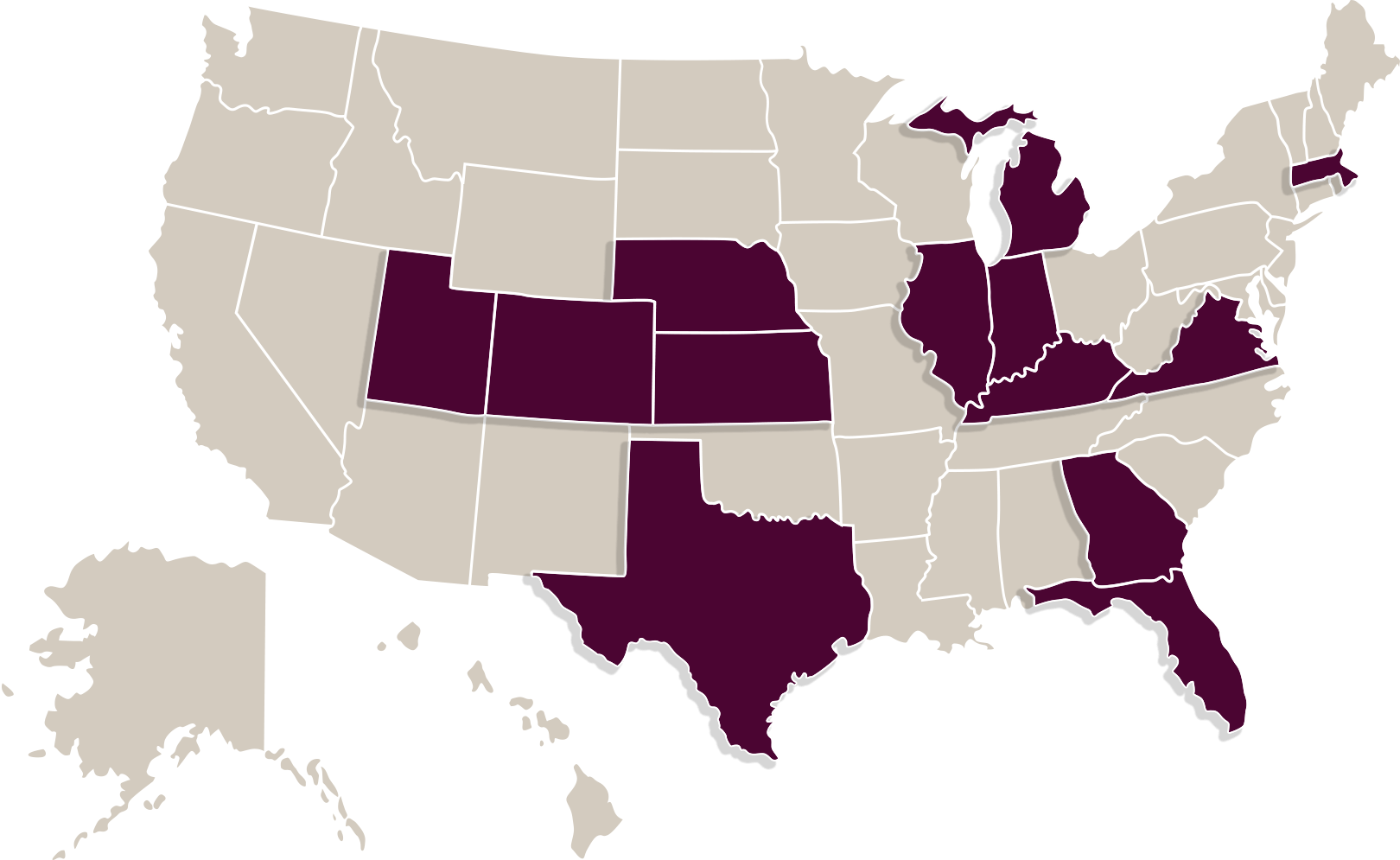 United States map showing States where Mitsch is NCARB-certified