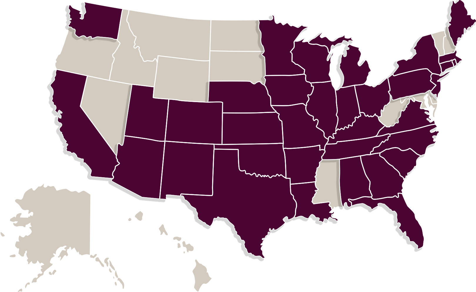 United States map showing states with Mitsch projects
