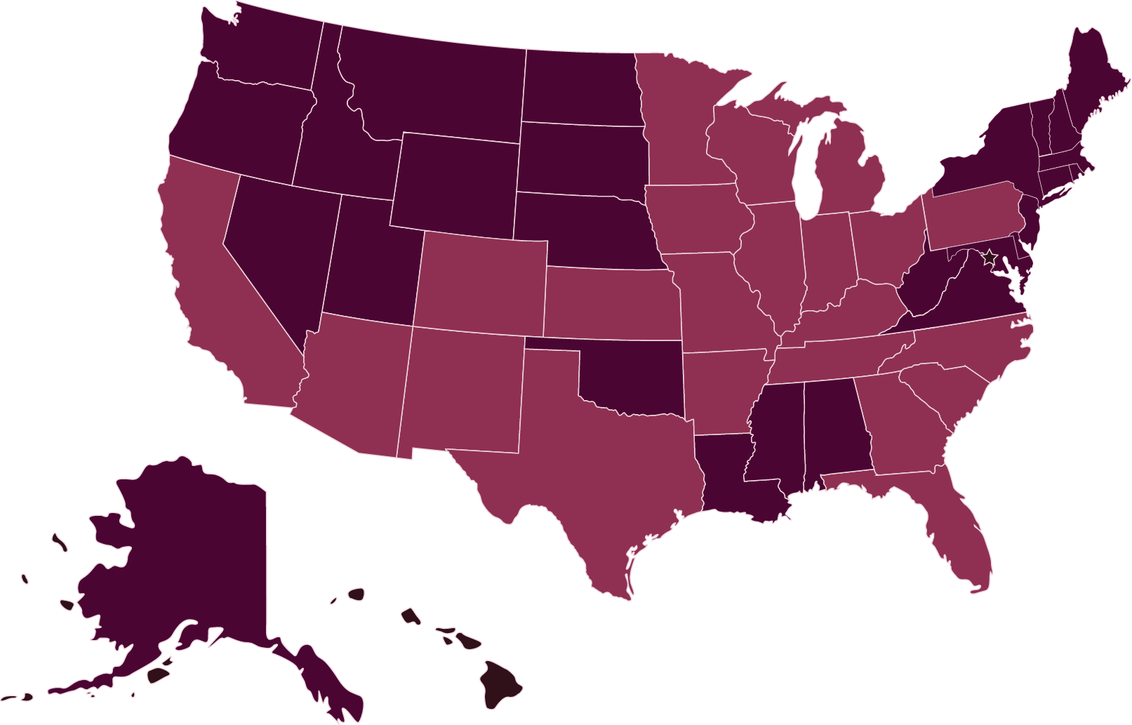 United States map showing states with Mitsch projects