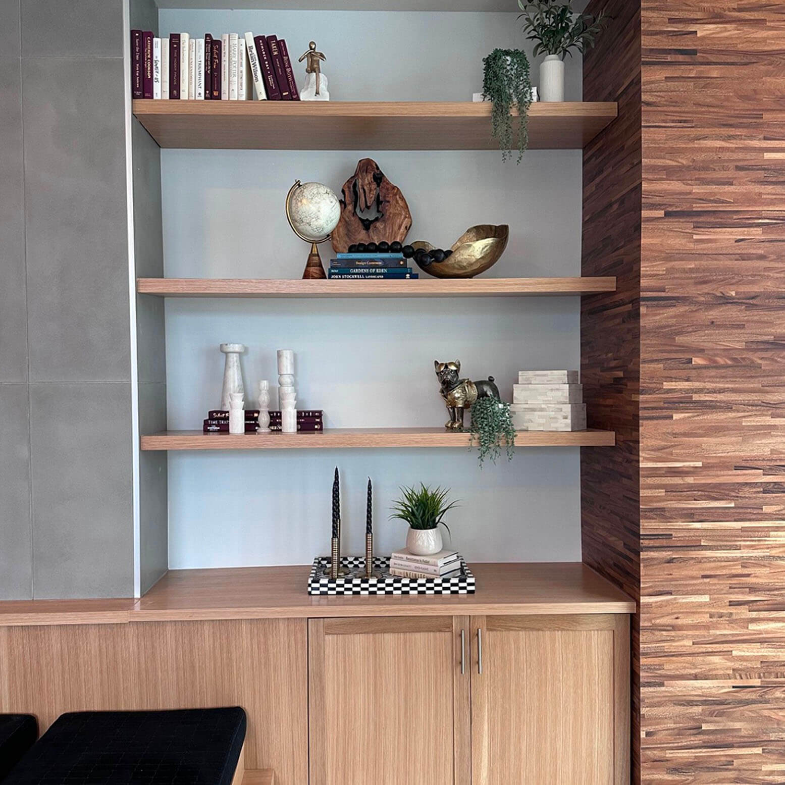 Decorative shelves at Stella apartments, Indianapolis