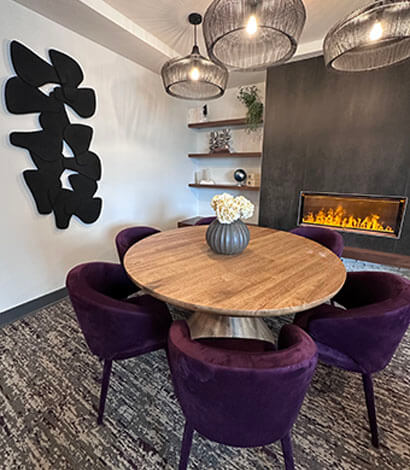 Stella apartments Indianapolis resident lounge purple velvet chairs