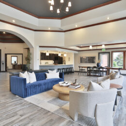 A multifamily clubroom after updating furniture and finishes