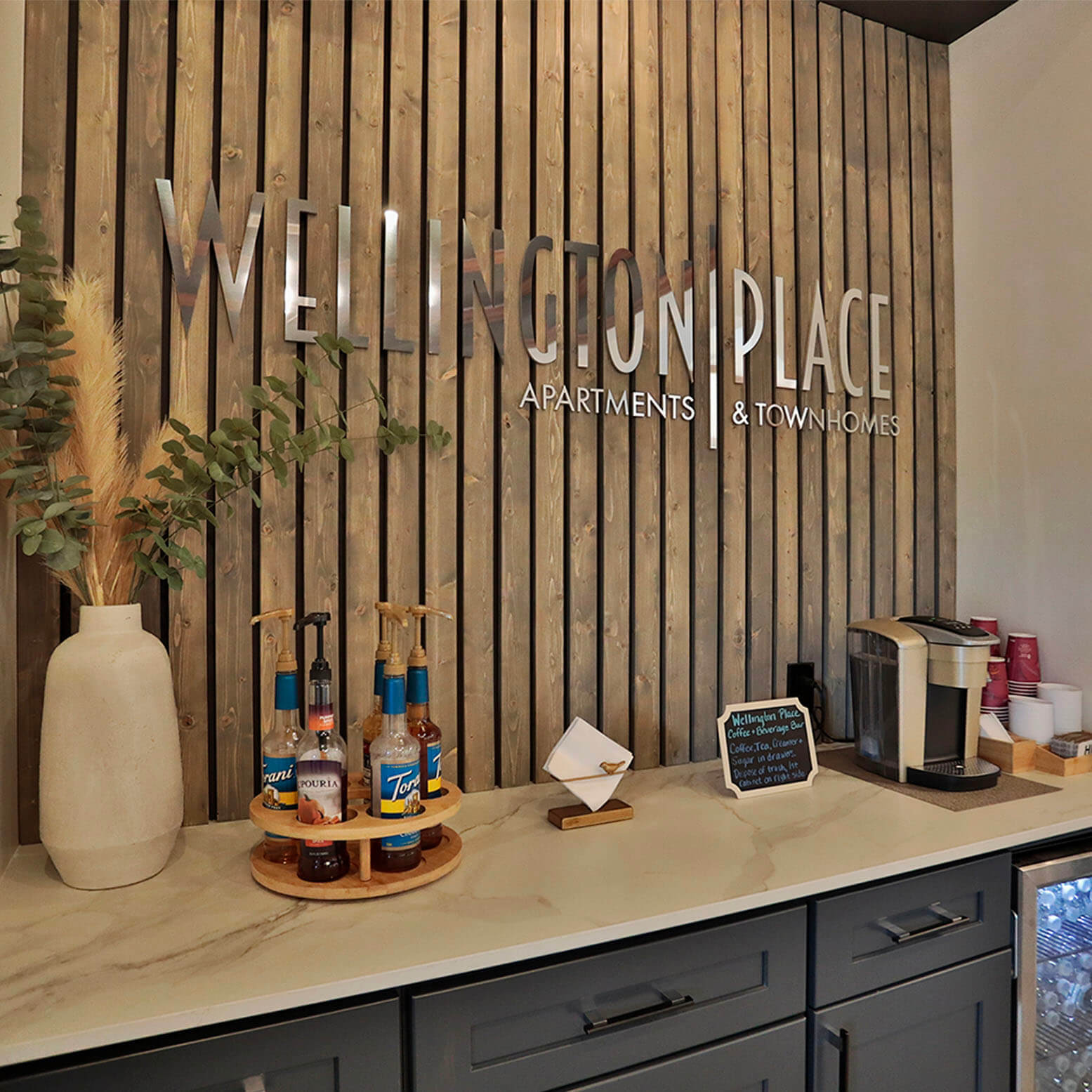 Wellington Place apartment remodeled coffee station